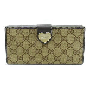 Gucci hook long wallet bifold leather GG canvas beige brown